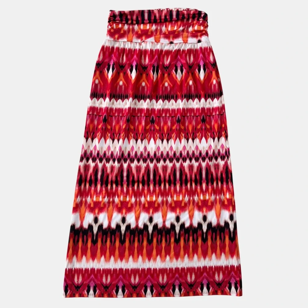VTG ALYX Ikat Geometric Print Maxi Skirt Womens Red Pink Sz Medium Y2K USA made